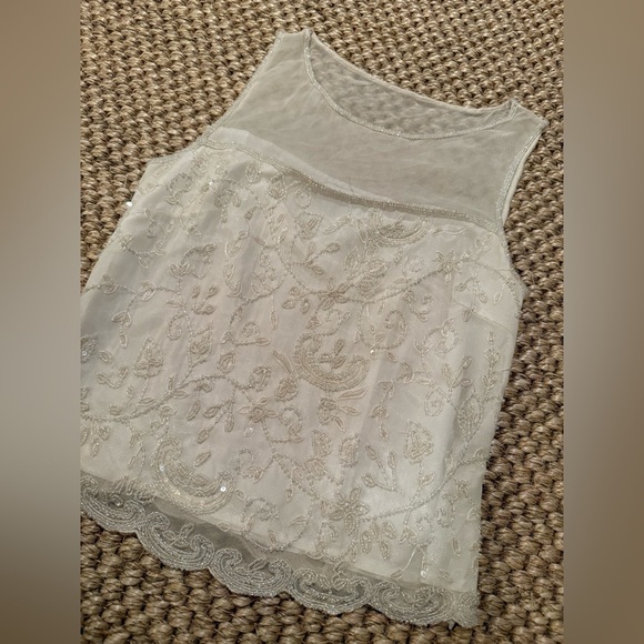 Papéll Boutique Evening vintage white beaded sheer collar blouse women’s size M - Picture 3 of 8